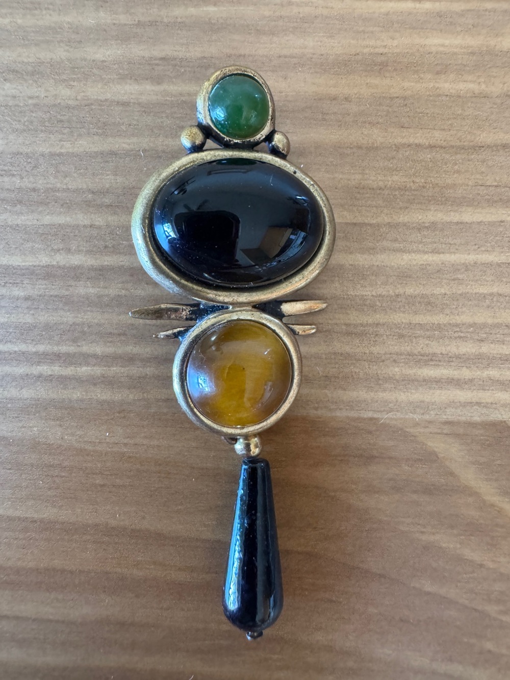 VTG Signed Deborah Levine Modernist Necklace Pendant circa 1970s Onyx Tigers Eye